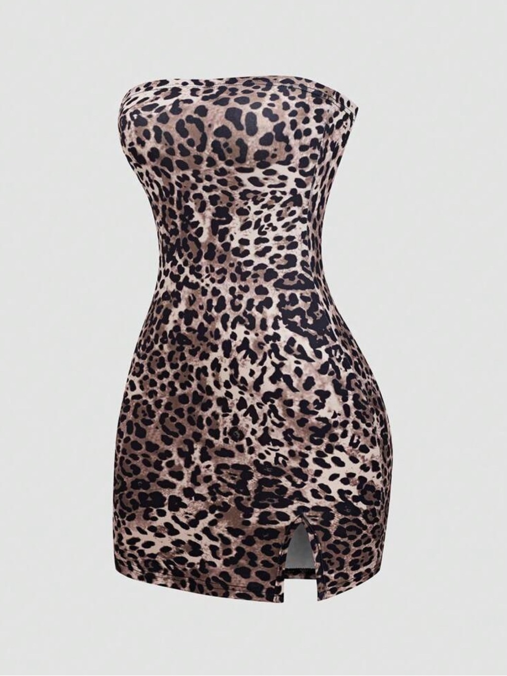 Strapless Leopard Print Bodycon Dress - Brown